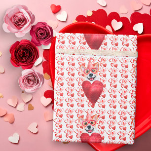 Rode Harten Corgi Hond Liefhebber Valentijnsdag Cadeaupapier
