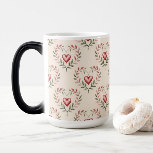 Rode Harten Crème Vormveranderende Mok (Met donut)