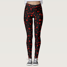 Rode harten drijvend patroon op zwart leggings