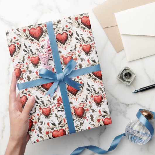  Rode Harten en Bloemen  Cadeaupapier (Geschenken)