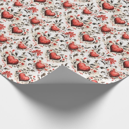 Rode Harten en Bloemen  Cadeaupapier (Hoek)