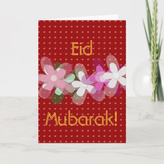 Rode harten en bloemen Eid Mubarak Feestdagen Kaart (Voorkant)