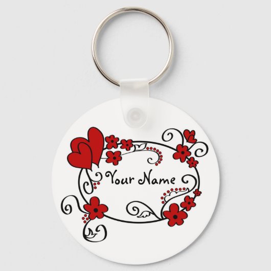 Rode harten en bloemen - Sleutelhanger (Voorkant)