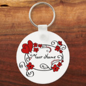 Rode harten en bloemen - Sleutelhanger (Voorkant)