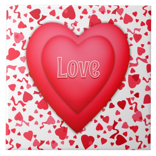 Rode harten en Confetti gepersonaliseerd Tegeltje (Voorkant)