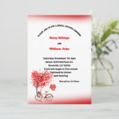 Rode Harten en fiets bruiloft Kaart (Staand voorkant)