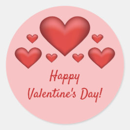 Rode harten en gelukkige Valentijnsdag tekst Ronde Sticker