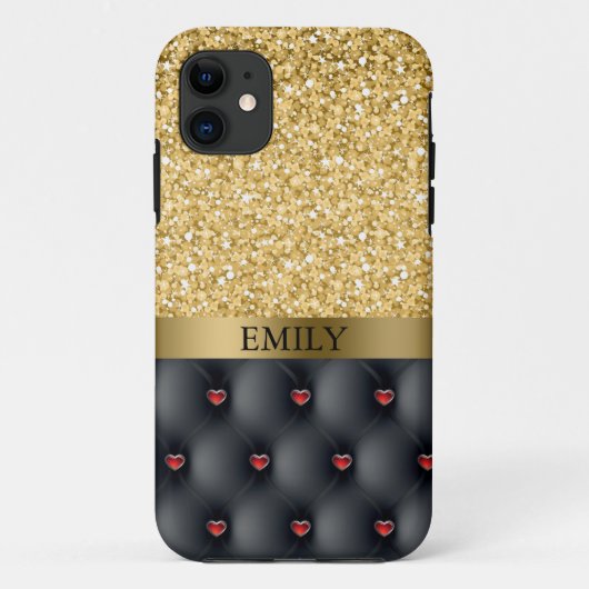 Rode harten en goudglitter Case-Mate iPhone case (Achterkant)