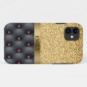 Rode harten en goudglitter Case-Mate iPhone case (Achterkant (horizontaal))