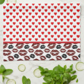 Rode harten en kussen theedoek (Gevouwen)