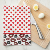 Rode harten en kussen theedoek (Quarter Fold)