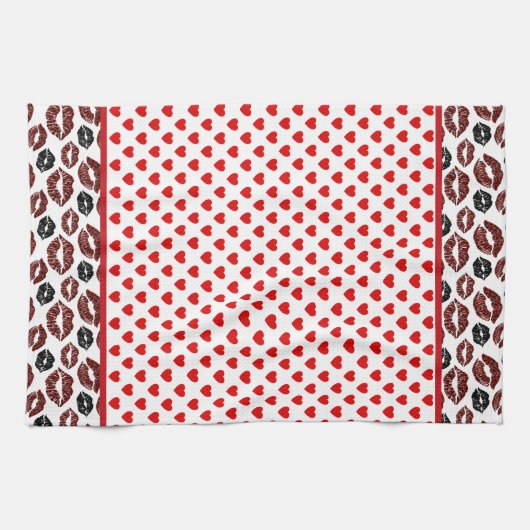 Rode harten en kussen theedoek (Horizontaal)