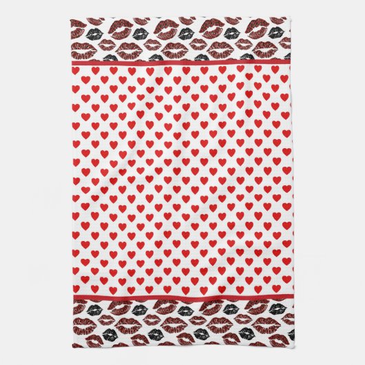 Rode harten en kussen theedoek (Verticaal)