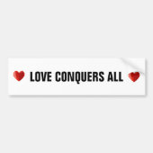 Rode harten en liefde verovert alle tekst op wit bumpersticker (Voorkant)