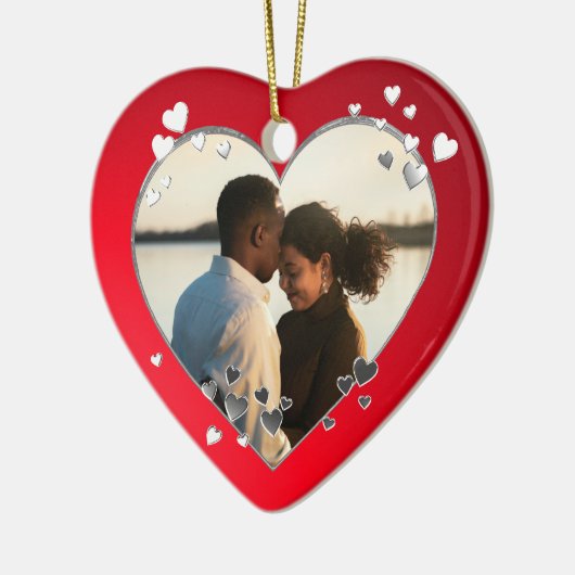 Rode harten en lintfoto keramisch ornament (Links)
