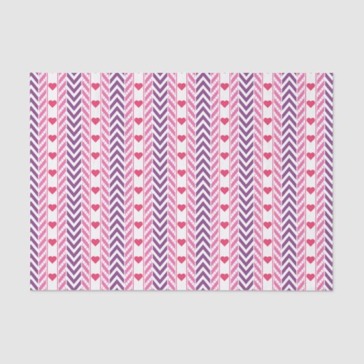 Rode harten en Paarse Chevrons Tissue Paper Tissuepapier (Voorkant)