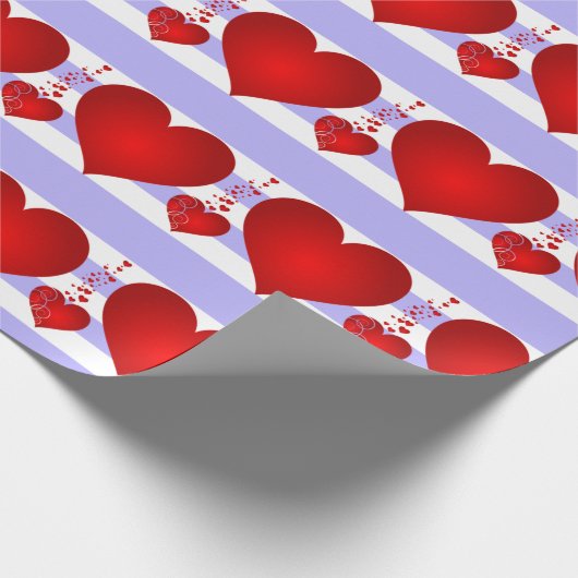 Rode harten en Paarse en witte strepen Cadeaupapier (Hoek)