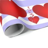 Rode harten en Paarse en witte strepen Cadeaupapier (Rol Hoek)