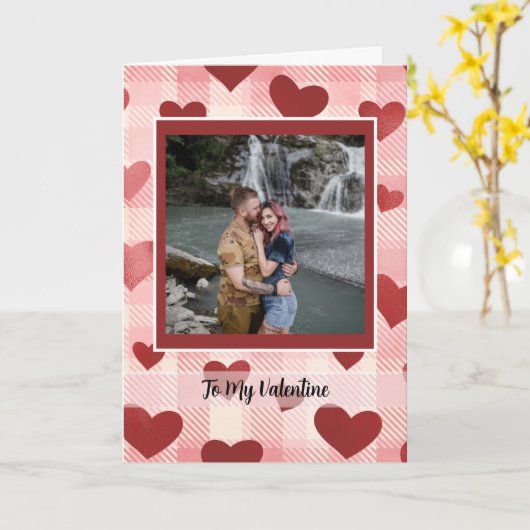 Rode harten en roze kleed kaart (Gele Bloem)