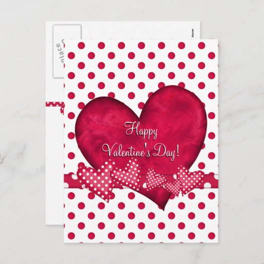 Rode harten en Stippen Briefkaart (Voorkant / Achterkant)