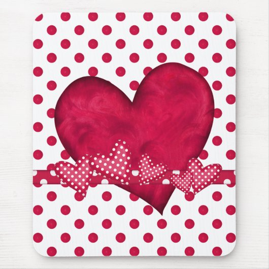 Rode harten en Stippen Mousepad Muismat (Voorkant)