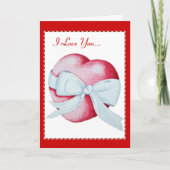 Rode harten en witte strik met korte liefdesvers kaart (Voorkant)