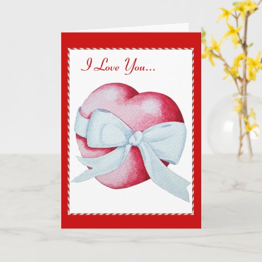 Rode harten en witte strik met korte liefdesvers kaart (Gele Bloem)