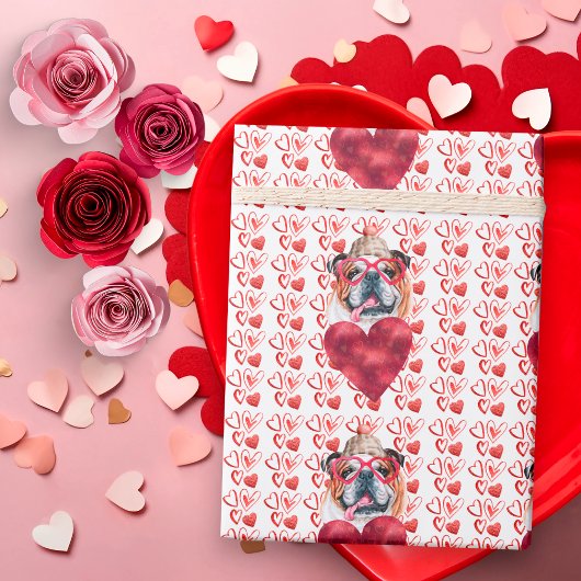 Rode Harten Engelse Bulldog Hond Liefhebber Valent Cadeaupapier