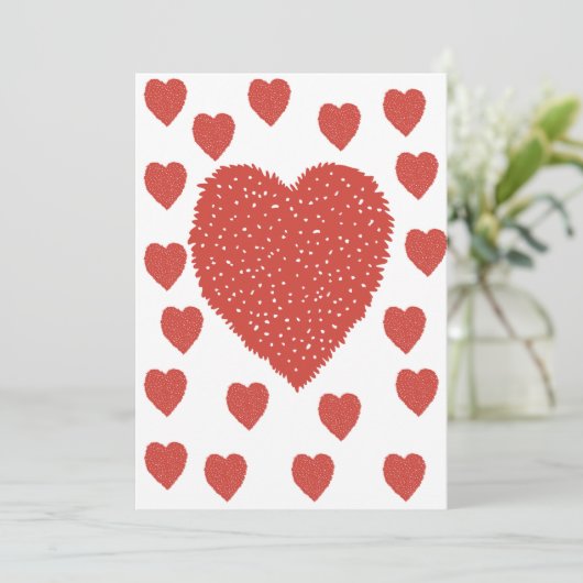 Rode harten feestdagenkaart (Staand voorkant)