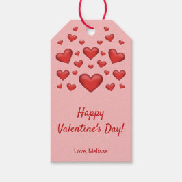 Rode harten Fijne Valentijnsdag & aangepaste tekst Cadeaulabel
