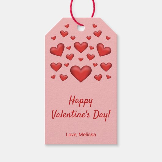 Rode harten Fijne Valentijnsdag & aangepaste tekst Cadeaulabel (Voorkant)