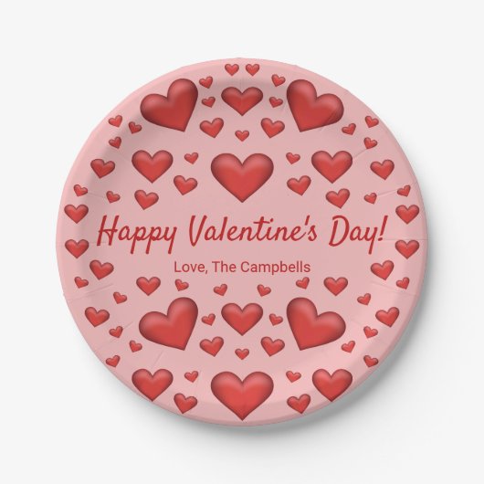 Rode harten Fijne Valentijnsdag & aangepaste tekst Papieren Bordje (Voorkant)