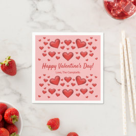 Rode harten Fijne Valentijnsdag & aangepaste tekst Servet