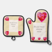  rode harten foto ovenwant & pannenlap set (Voorkant)