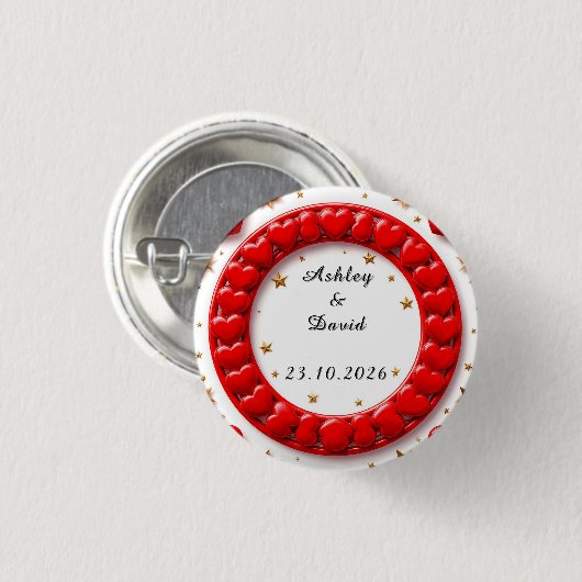 Rode Harten Frame Ronde Button 3,2 Cm (Voorkant /achterkant)