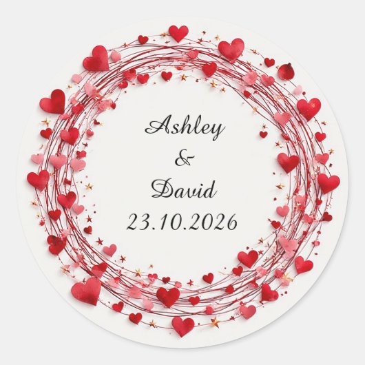 Rode harten frame ronde sticker (Voorkant)