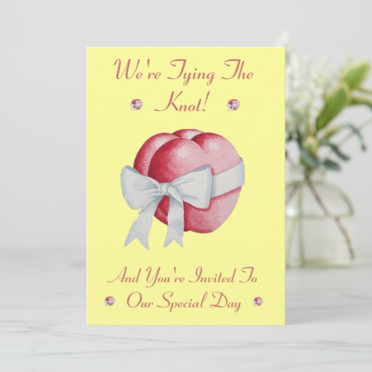 rode harten gebonden aan witte boog voor bruiloft kaart (Staand voorkant)