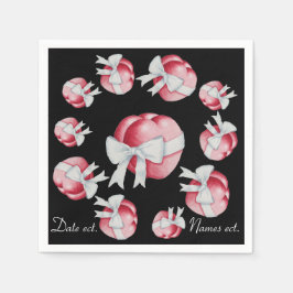 Rode harten gebonden met witte bogen voor bruiloft servetten