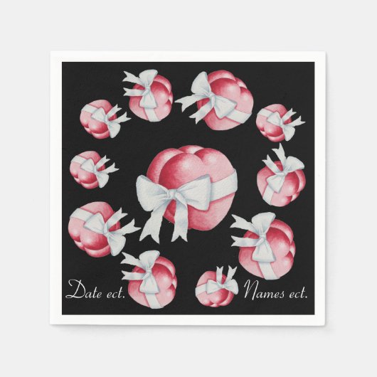 Rode harten gebonden met witte bogen voor bruiloft servetten (Voorkant)