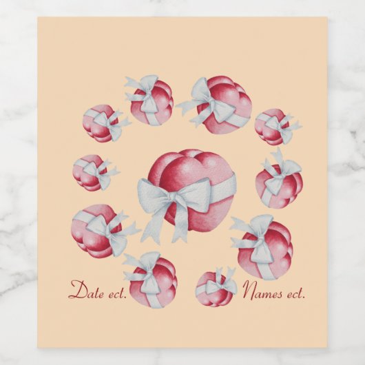 Rode harten gebonden met witte bogen voor bruiloft wijn etiket (Enkel label)