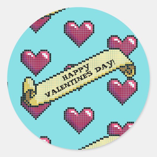 Rode Harten Gelukkige Valentijnsdag Pixel Art Patr Ronde Sticker (Voorkant)
