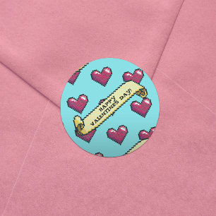 Rode Harten Gelukkige Valentijnsdag Pixel Art Patr Ronde Sticker