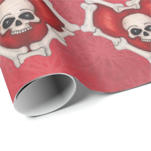 Rode harten geschetst in Botten met schedels in he Cadeaupapier (Rol Hoek)