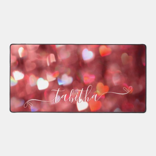 Rode harten glitter bureaumat (Voorkant)