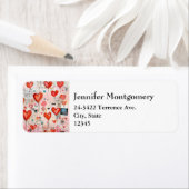 Rode harten grillige liefde patroon adres etiket (Insitu)