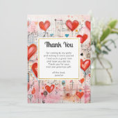 Rode harten grillige liefde patroon bedankkaart (Staand voorkant)