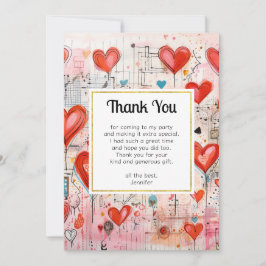 Rode harten grillige liefde patroon bedankkaart
