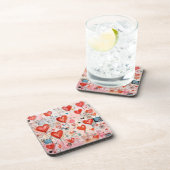 Rode harten grillige liefde patroon bier onderzetter (Rechterzijde)