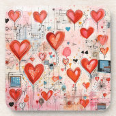 Rode harten grillige liefde patroon bier onderzetter (Voorkant)
