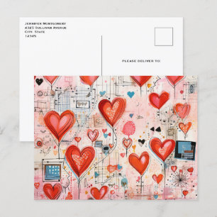 Rode harten grillige liefde patroon briefkaart